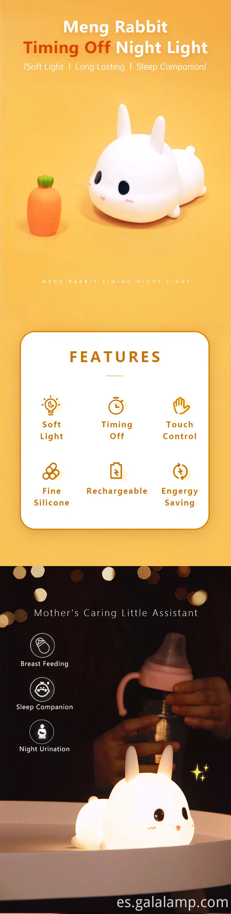 Linda lámpara de silicona animal de dibujos animados para decoración de la noche del bebé